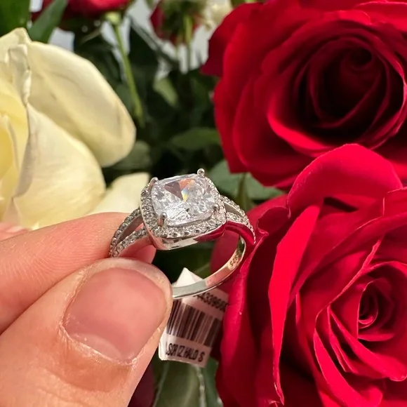 925 Sterling Silver CZ Halo Engagement/ Promise Ring - Picture 3 of 11
